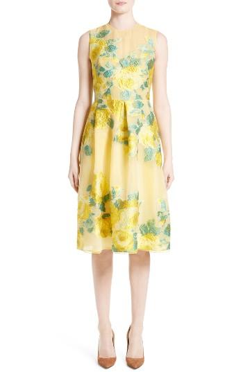 Women's Lela Rose Floral Fil Coupe Dress - Yellow