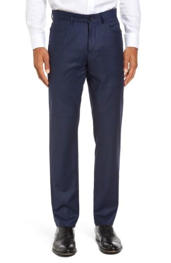 Men's Monte Rosso Flat Front Houndstooth Stretch Wool Trousers - Blue
