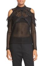 Women's Self-portrait Purl Knit Lace Cold Shoulder Blouse - Black