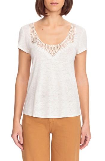 Women's Sezane Loly Crochet Neck Linen Tee - White