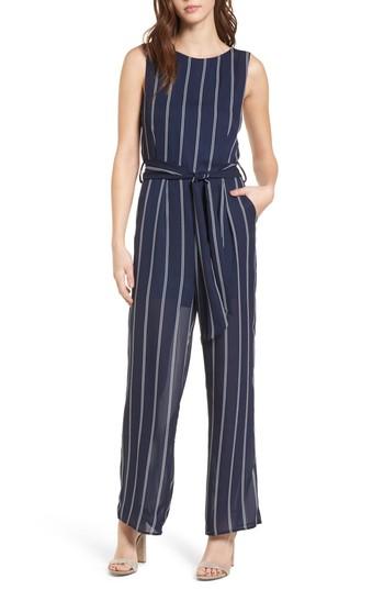 Women's One Clothing Stripe Jumpsuit - Blue
