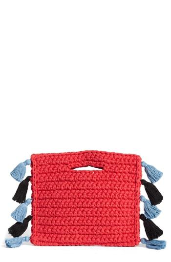 Binge Knitting Woven Tassel Clutch - Red
