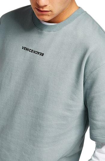 Men's Topman Venice Graphic Short Sleeve Sweatshirt - Grey