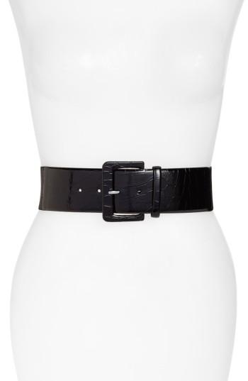 Women's Halogen Croc Embossed Stretch Back Belt - Black