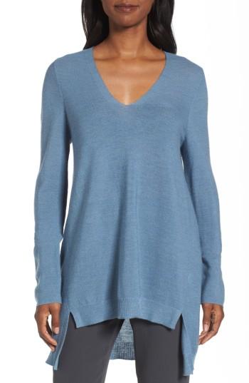 Women's Eileen Fisher High/low Merino Wool Sweater, Size - Blue