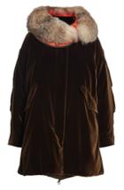 Women's Moncler Tadorne Velvet Down Coat With Genuine Fox Fur Trim