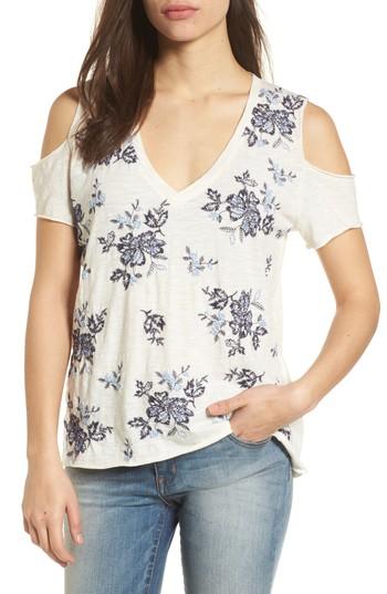 Women's Lucky Brand Floral Embroidered Cold Shoulder Top - Blue