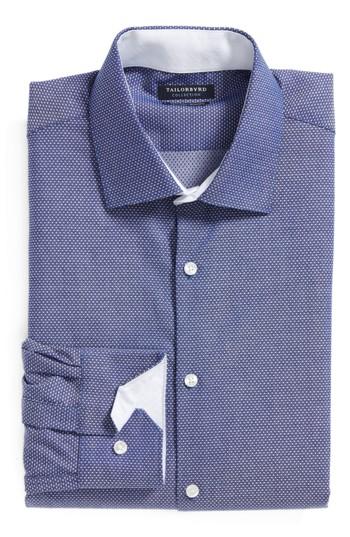 Men's Tailorbyrd Eden Isle Trim Fit Non-iron Geometric Dress Shirt - 34/35 - Blue