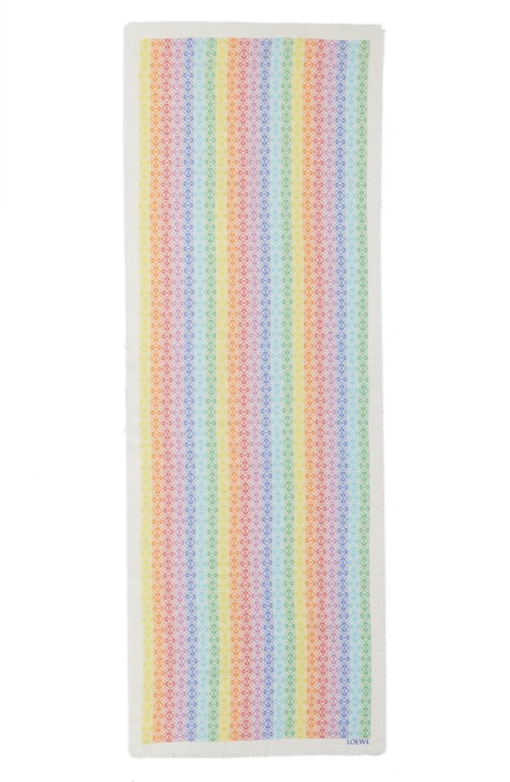 Women's Loewe Monogram Rainbow Stripe Scarf, Size - White
