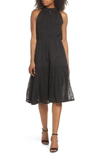 Women's Lenon Button Front Midi Dress - Black