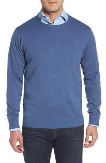 Men's Peter Millar Wool & Cotton Crewneck Sweater, Size - Blue