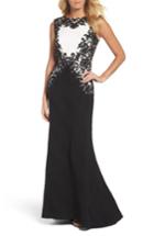 Women's Tadashi Shoji Sequin Embroidered Textured Crepe Gown - Black