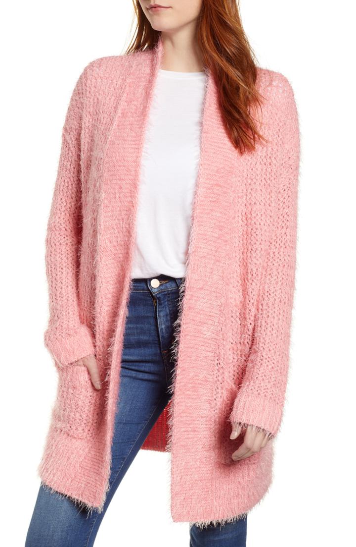 Petite Women's Caslon Novelty Stitch Cardigan P - Pink