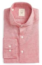 Men's Strong Suit Trim Fit Solid Cotton & Linen Dress Shirt .5 R - Red