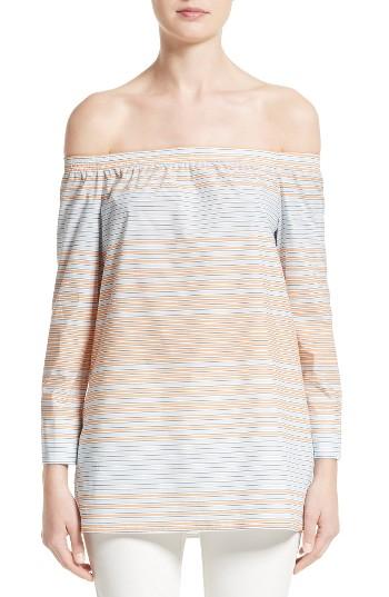 Women's Lafayette 148 New York Amy Stripe Cotton Off The Shoulder Blouse