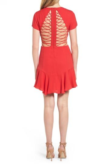 Women's Afrm Chelsea Lattice Back Fit & Flare Dress - Red