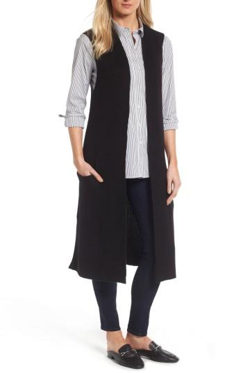 Women's Halogen Long Knit Vest, Size - Black