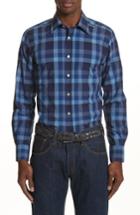 Men's Canali Regular Fit Oversize Check Sport Shirt - Blue