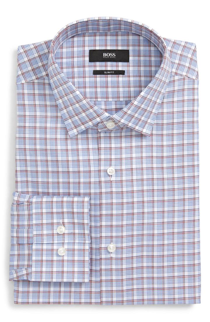 Men's Boss Jenno Slim Fit Plaid Dress Shirt .5 - Pink
