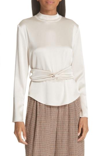 Women's Nanushka Almond Belted Satin Blouse - Beige