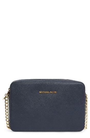 Michael Michael Kors 'large Jet Set' East/west Saffiano Crossbody Bag - Blue
