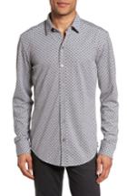 Men's Boss Robbie Sharp Fit Micro Print Jersey Sport Shirt - Grey