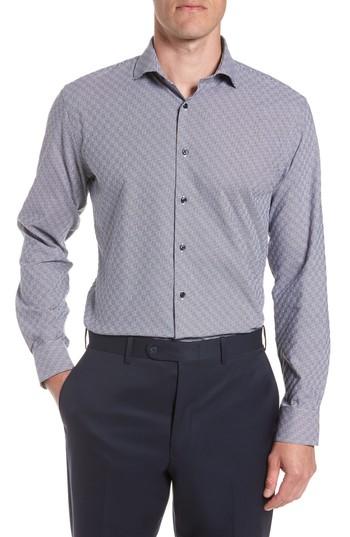 Men's Nordstrom Men's Shop Tech-smart Trim Fit Herringbone Dress Shirt 32/33 - Blue
