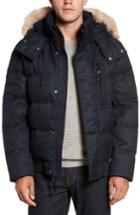 Men's Marc New York Print Quilted Jacket With Genuine Coyote Fur Trim, Size - Blue