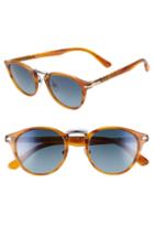Women's Persol 49mm Polarized Round Sunglasses - Striped Brown/ Blue Gradient