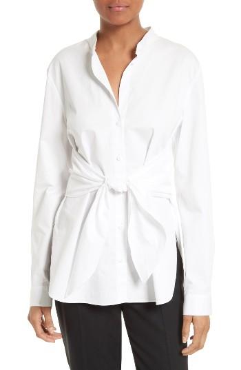 Women's Tibi Satin Poplin Tie Front Shirt