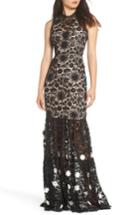 Women's Ml Monique Lhuillier 3d Black & White Floral Lace Gown - Black