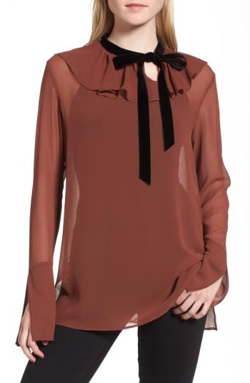 Women's Chelsea28 Sheer Tie Neck Blouse - Brown