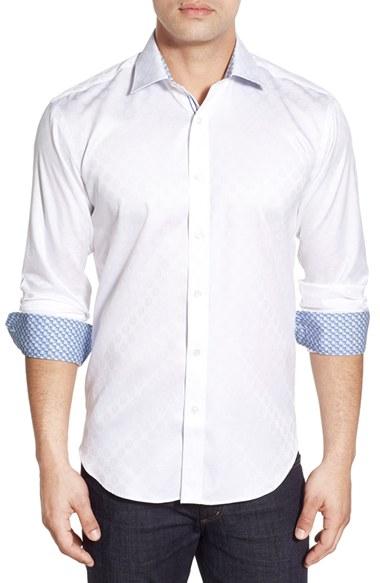 Men's Bugatchi Classic Fit Dot Jacquard Sport Shirt - White