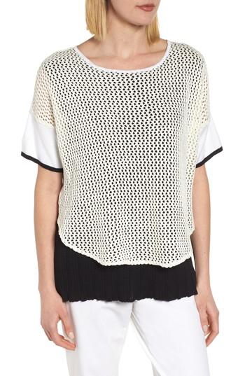 Women's Ming Wang Mixed Media Short Sleeve Tunic Top - White