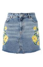 Women's Topshop Floral Stud Denim Miniskirt Us (fits Like 0) - Blue