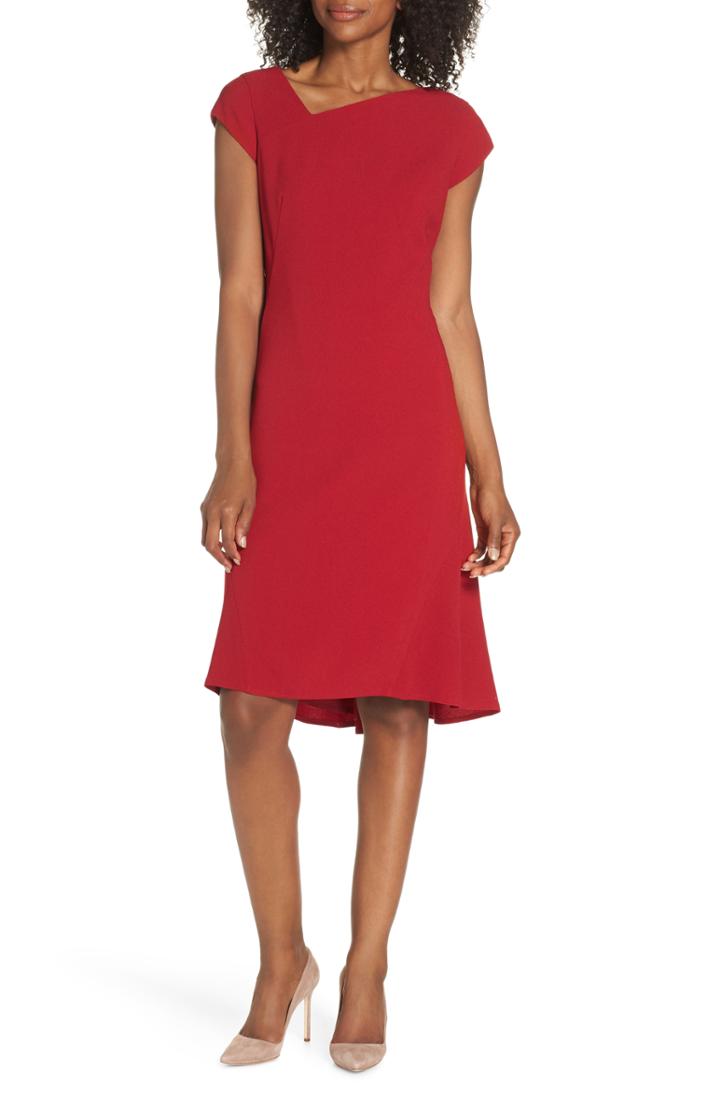 Women's Maggy London Asymmetrical Neck Fit & Flare Dress (similar To 16w) - Red