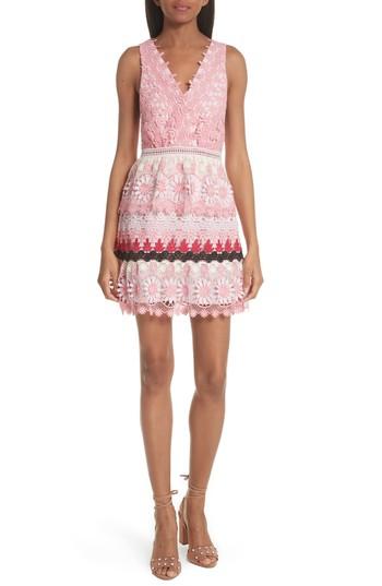 Women's Self-portrait Stripe Guipure Lace Minidress - Pink