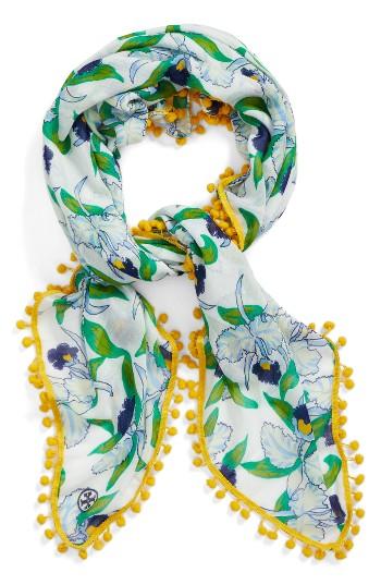 Women's Tory Burch Pompom Trim Square Scarf