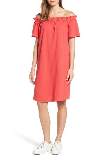 Women's Caslon Off The Shoulder Slub Knit Shift Dress - Red