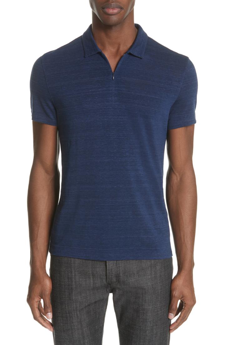 Men's John Varvatos Collection Stripe Zip Polo Shirt - Blue