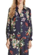 Women's The Great. Floral Silk Blouse - Blue
