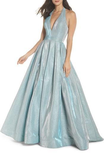 Women's Mac Duggal Shimmering Halter Neck Ballgown - Blue