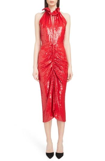 Women's Magda Butrym Ruched Sequin Sheath Dress Us / 34 Fr - Red