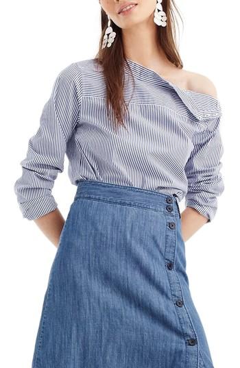 Women's J.crew Side Button Chambray Skirt - Blue