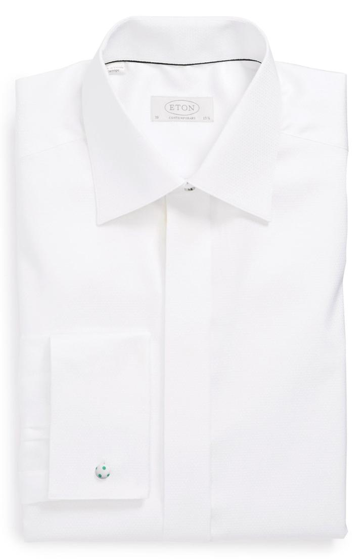 Men's Eton Contemporary Fit Diamond Weave Tuxedo Shirt .5 - White