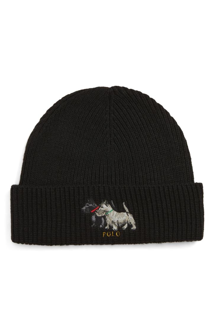 Men's Polo Ralph Lauren Embroidered Scottie Dogs Beanie - Black