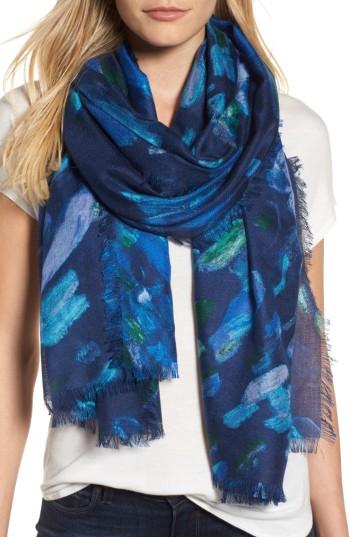 Women's Nordstrom Impressionist Dots Cashmere & Silk Scarf, Size - Blue