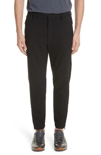 Men's Emporio Armani Flat Front Stretch Check Wool Blend Trousers Eu - Black