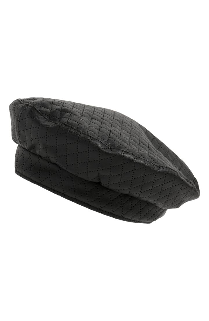 Women's Leith Quilted Faux Leather Beret - Black