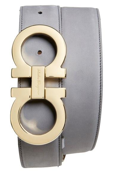Men's Salvatore Ferragamo Double Gancio Calfskin Leather Belt